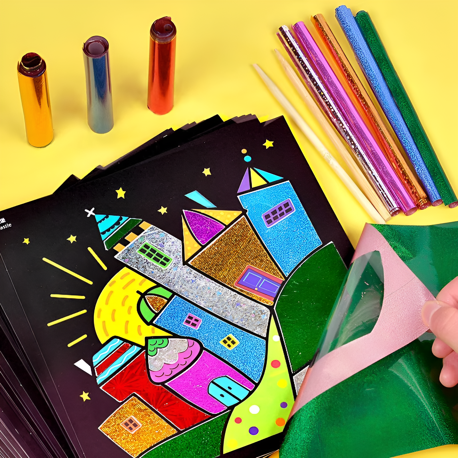 Kit de arte de calco con papel de aluminio colorido DIY