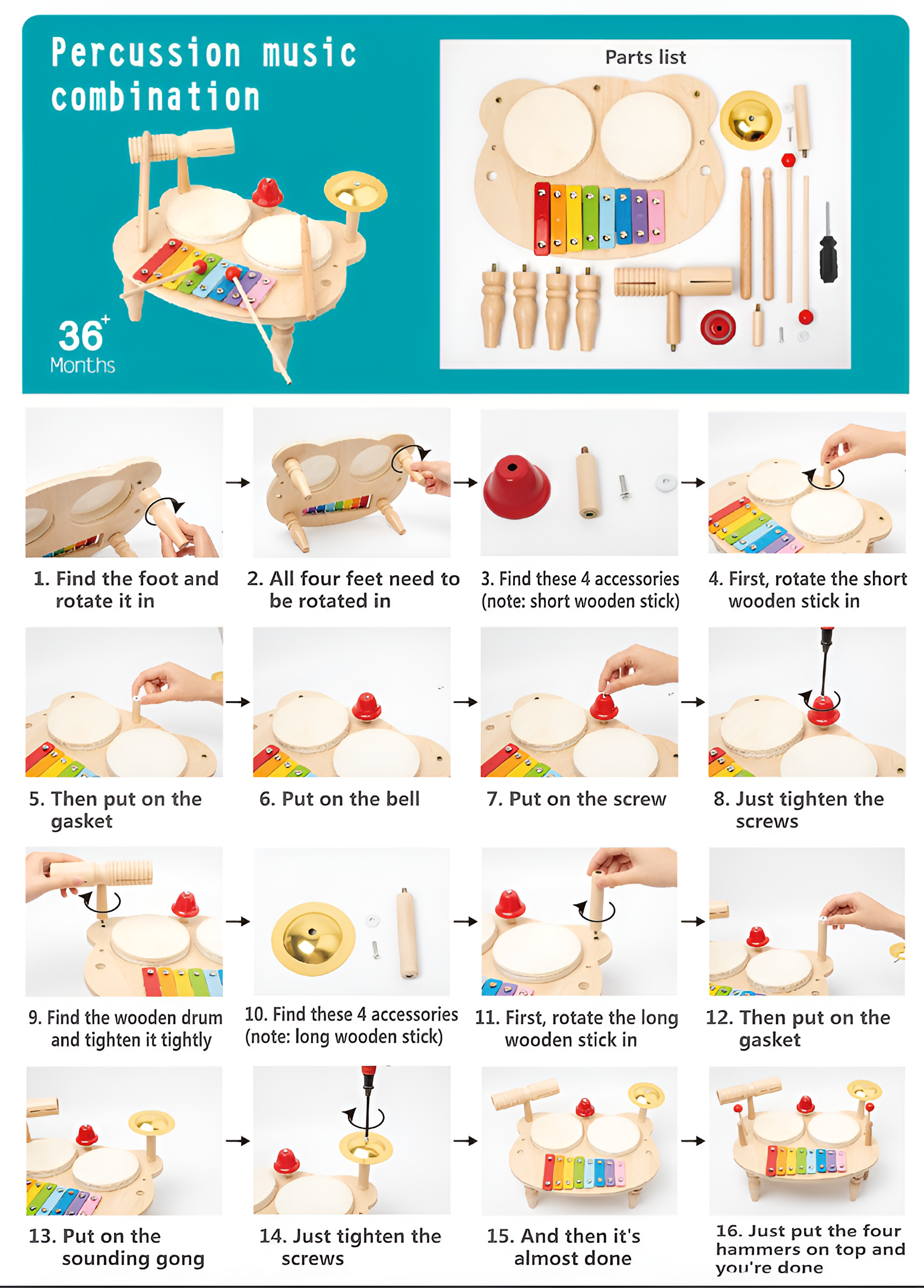 Juego de Tambores de Madera Montessori