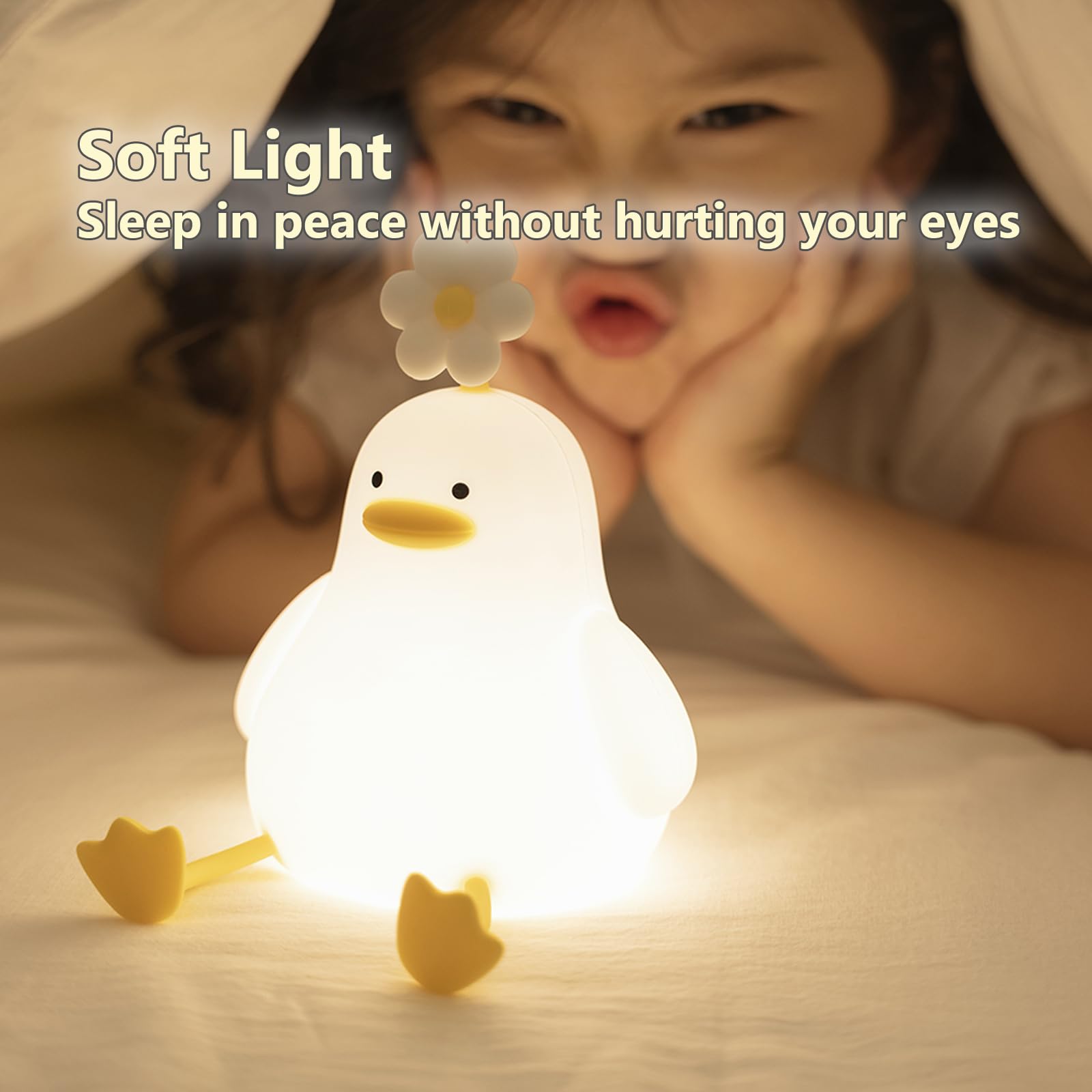 Lampada notturna LED anatra fiore kawaii in silicone morbido - Regalo ricaricabile USB lampada anatra