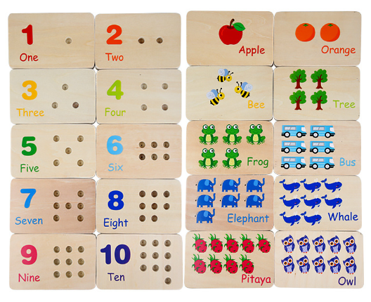 Juego de Tableros de Clavijas para Contar de Madera Montessori