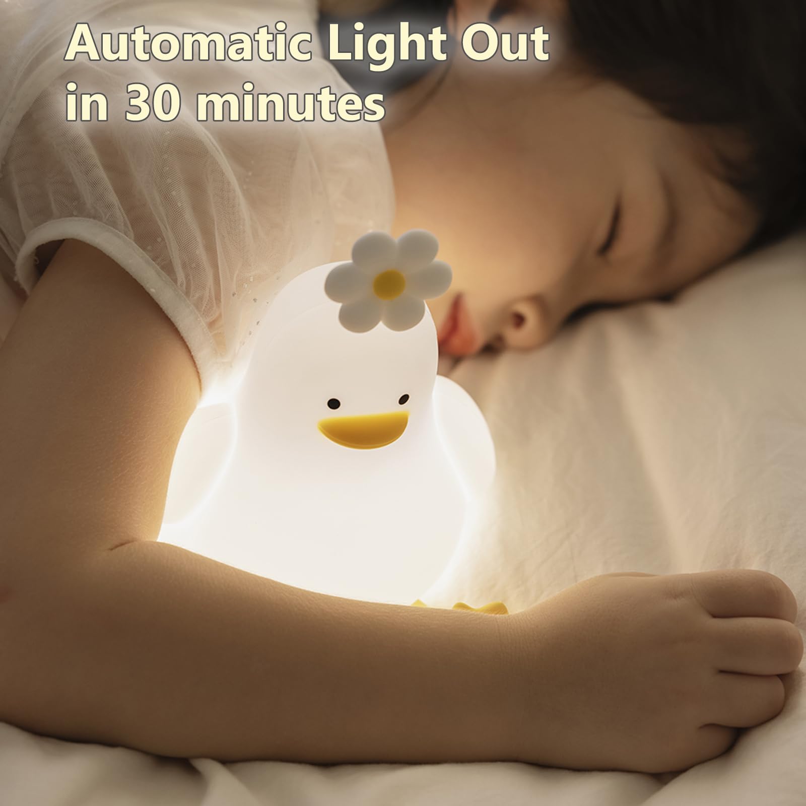 Lampada notturna LED anatra fiore kawaii in silicone morbido - Regalo ricaricabile USB lampada anatra