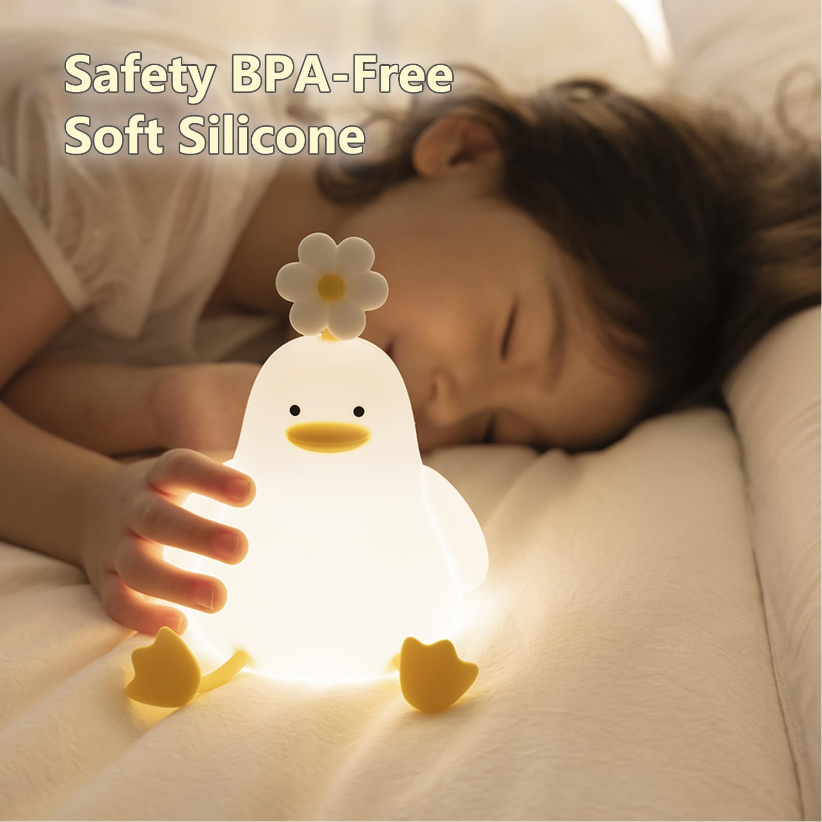Lampada notturna LED anatra fiore kawaii in silicone morbido - Regalo ricaricabile USB lampada anatra