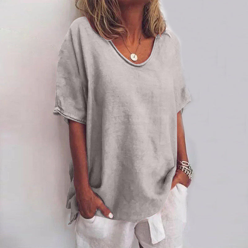 Puili | Classic Loose-Fit Short Sleeve Blouse for Women